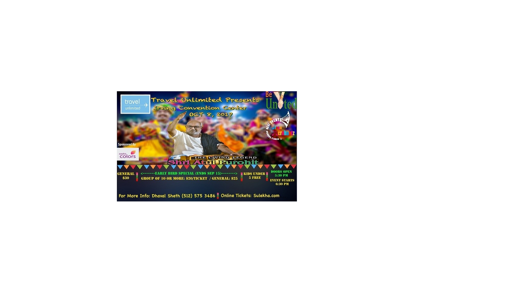 Shri Atul Purohit Garba in Dallas Buy Tickets Online | Irving , Sun , 2017-10-08 | ThisisShow