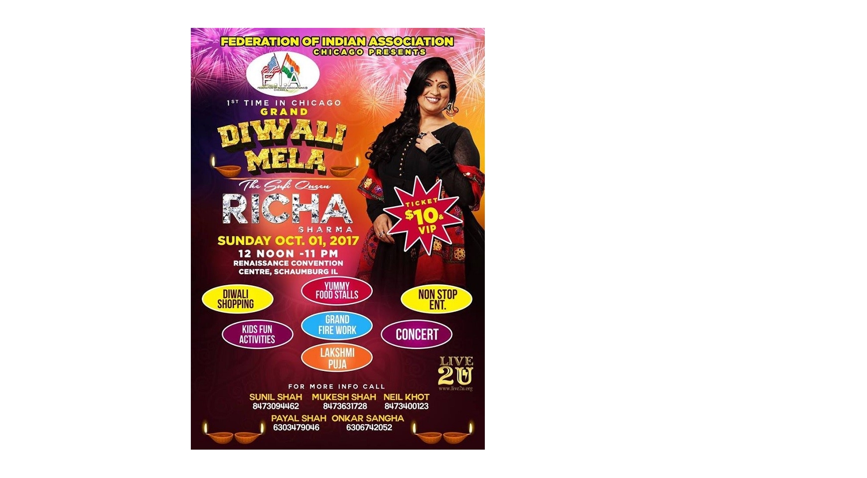 Diwali Mela 2017 with Richa Sharma Live Concert Buy Tickets Online | Schaumburg , Sun , 2017-10-01 | ThisisShow
