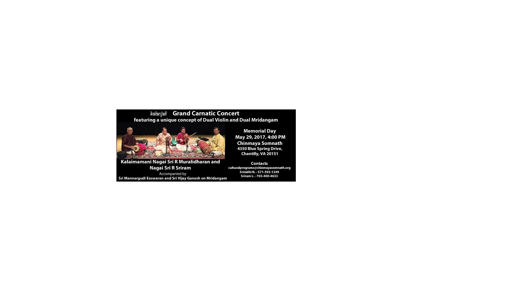 Grand Carnatic Concert Featuring Dual Violins Buy Tickets Online | Chantilly , Tue , 2018-05-29 | ThisisShow